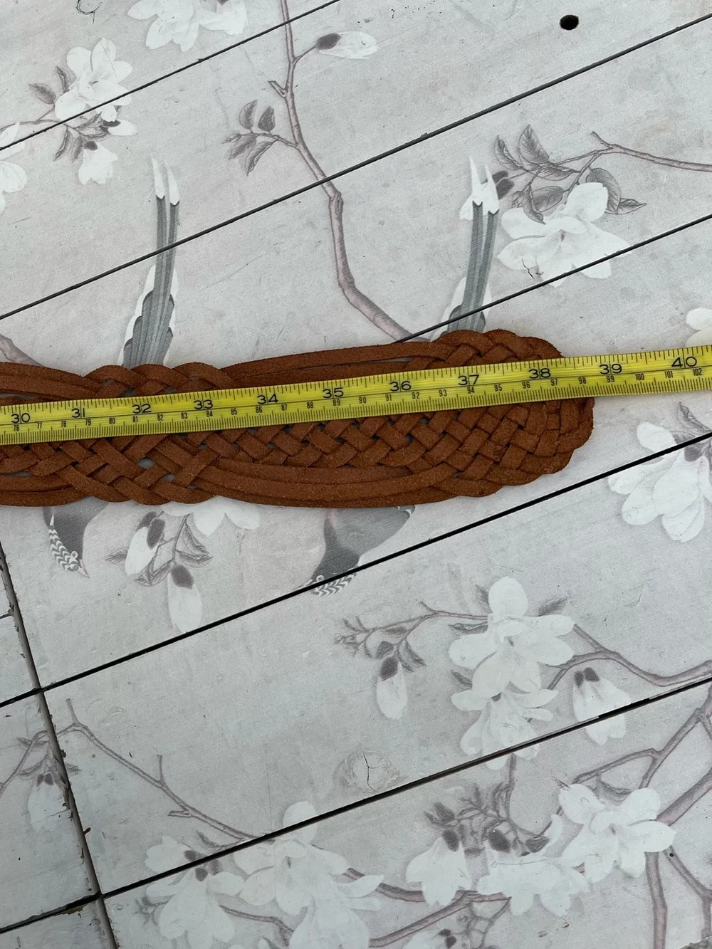 Michael Kors Woven Leather Belt in Cognac Brown with Gold Buckle